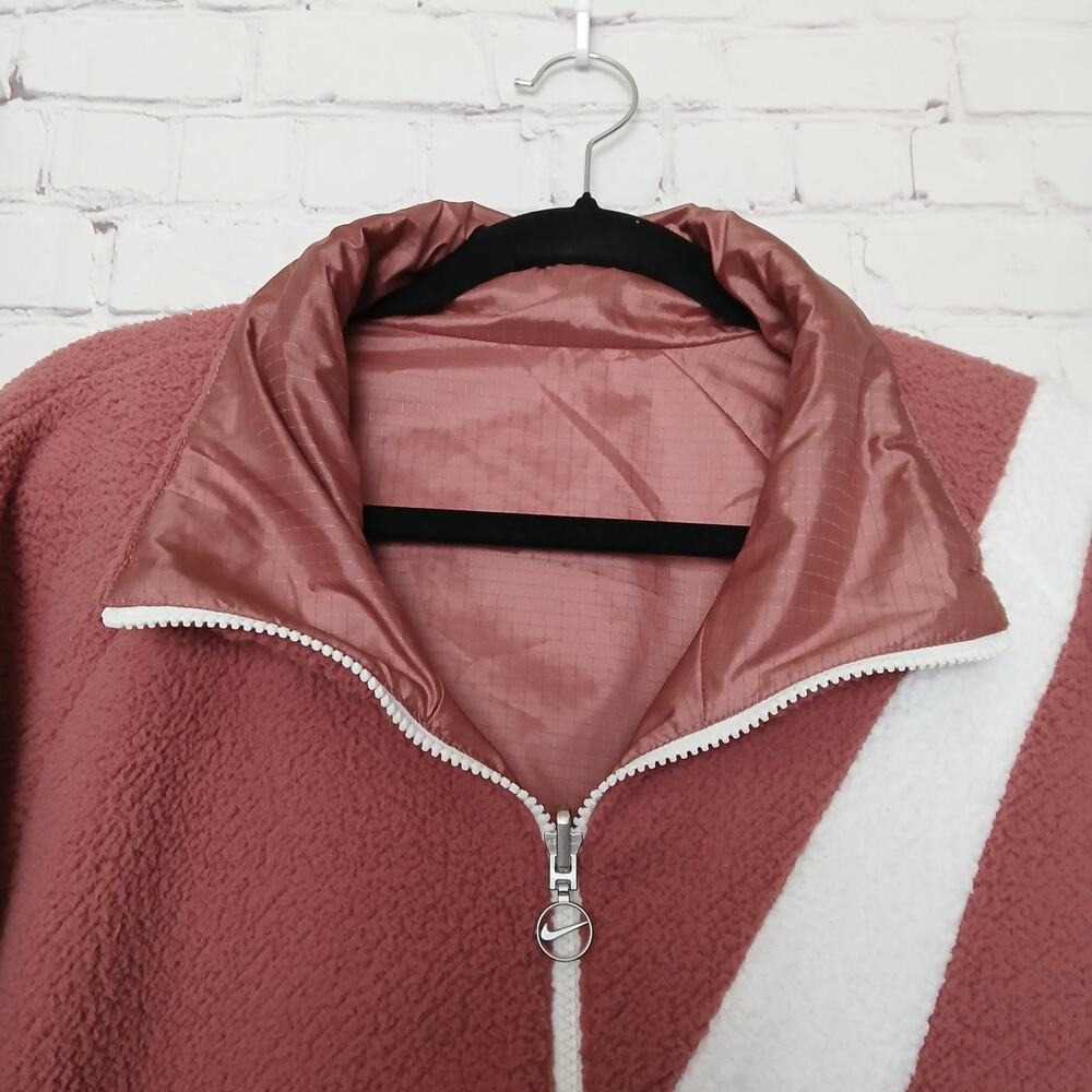 Nike Jacket Coat Reversible Boa Womens SZ M Oversized Fleece & Poly Big Swoosh - Picture 3 of 12